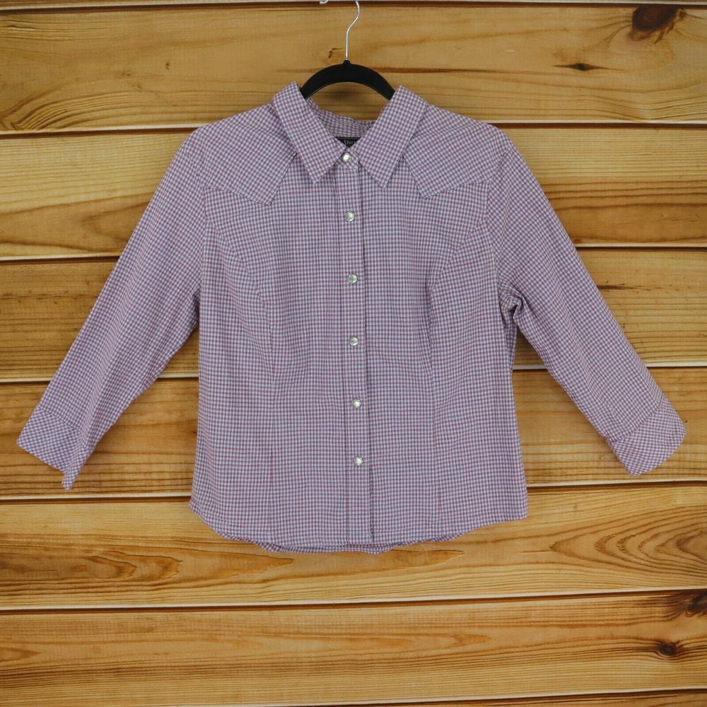 Route 66 Long Sleeve Snap Button Up Shirt Boys Size L Red Plaid Cotton Stretch